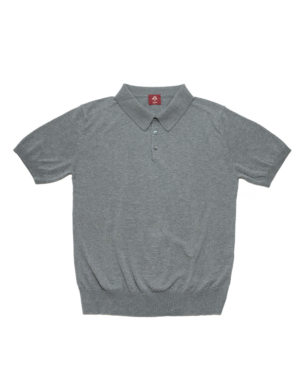Gray Cotton Knitted Polo Shirt
