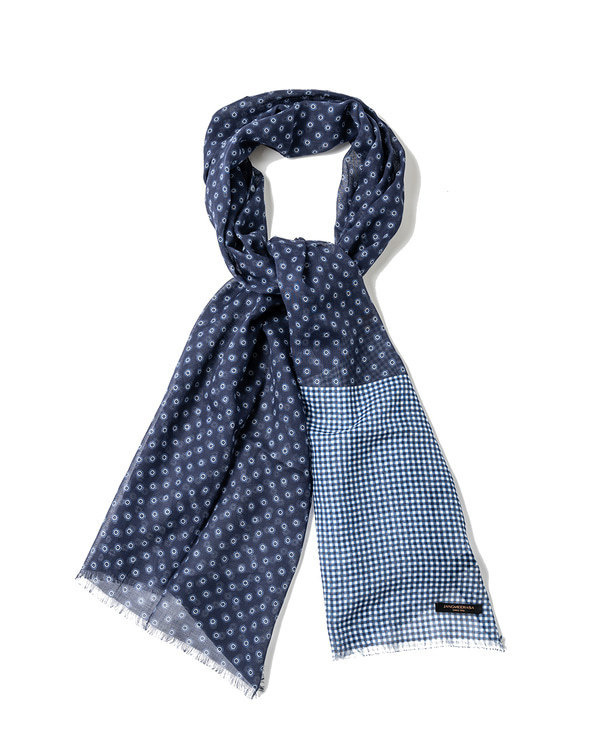 Navy, Two-tone pattern Cotton Scarf